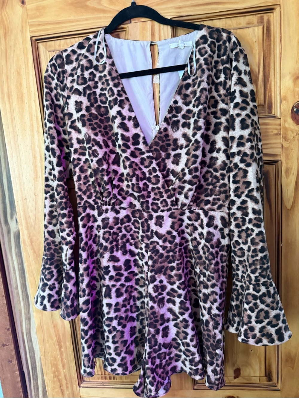 easel Leopard Print V-Neck Romper in Brown and tan Hues